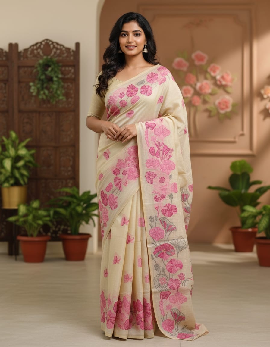 Pink Petal Muga Jamdani Saree