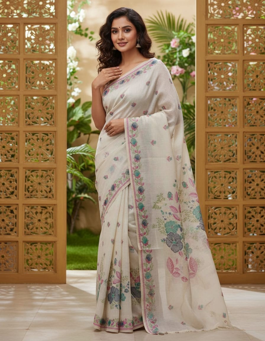 Mystic Florals  Muga Jamdani Saree