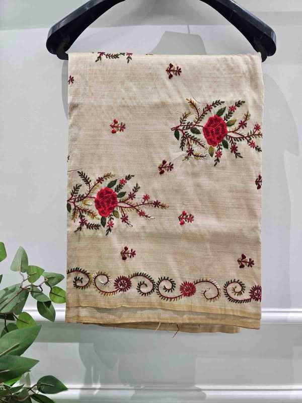 Hand Stitched Nakshi Kantha Saree - Red