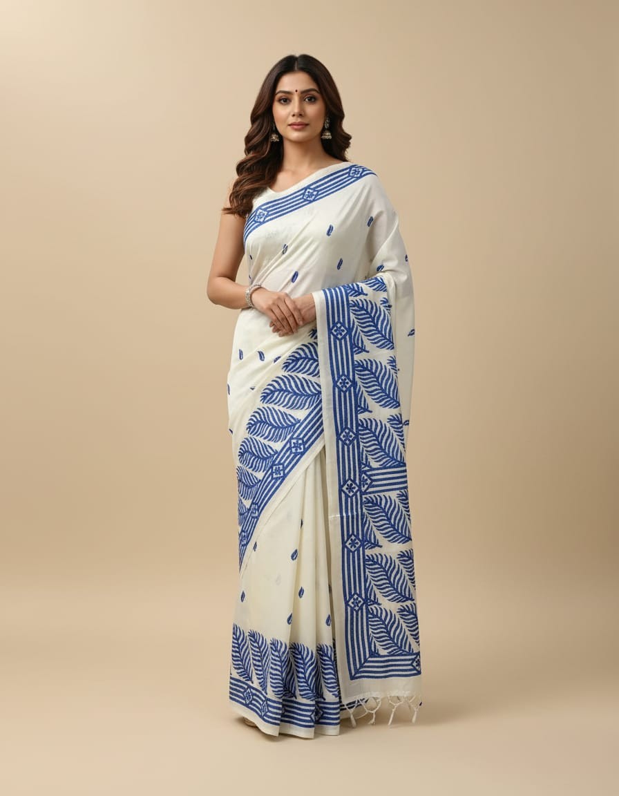 Blue Leafline Bangalore Silk Kantha Saree