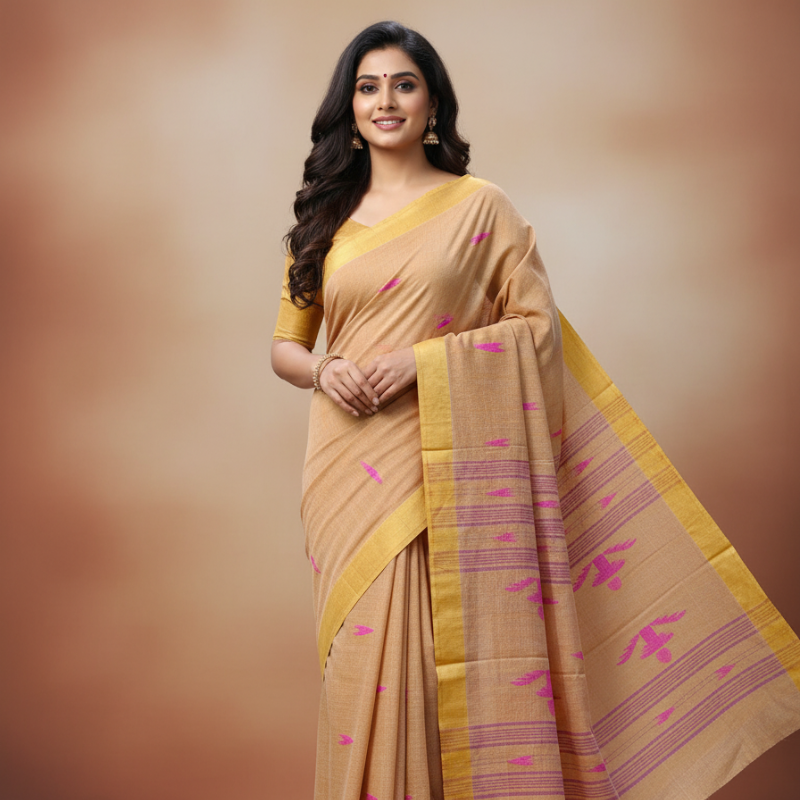 Pure Cotton Suti Saree – Coral