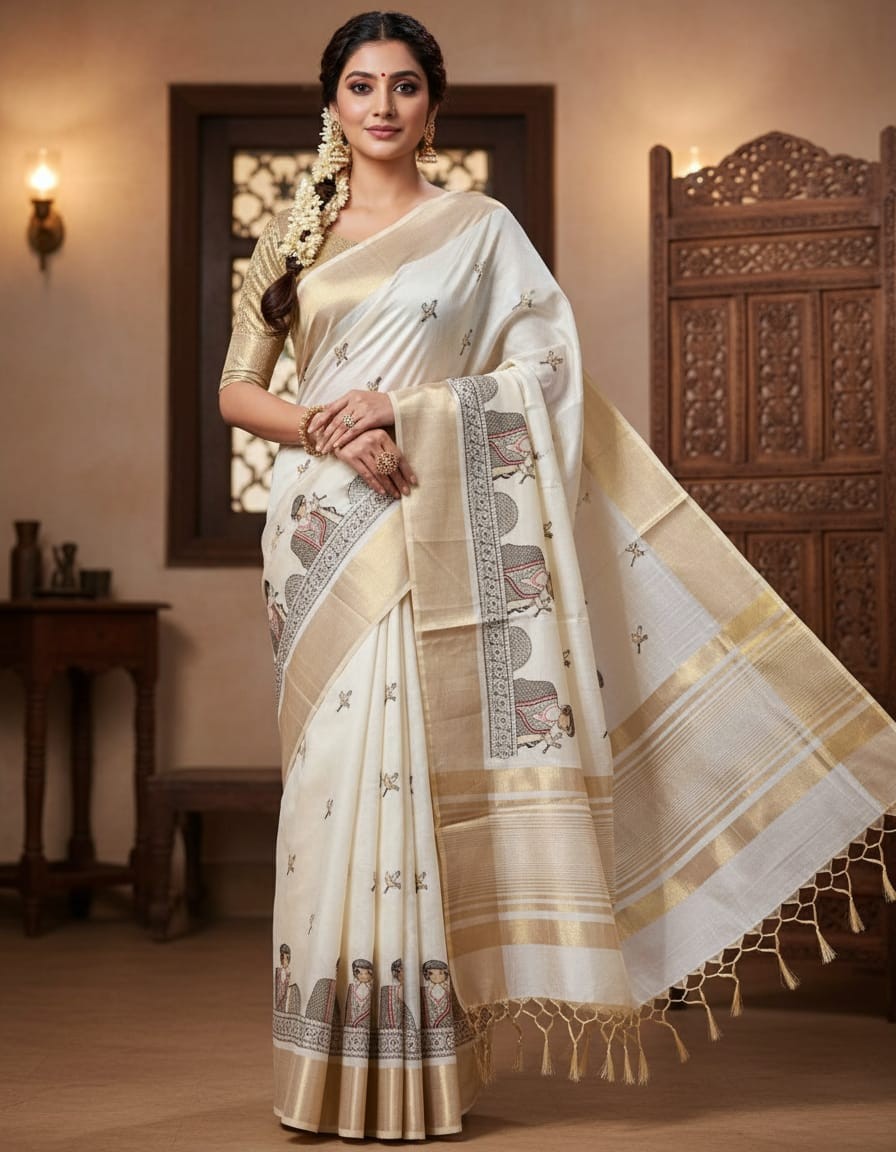 Bird Motif Semi Tussar Saree