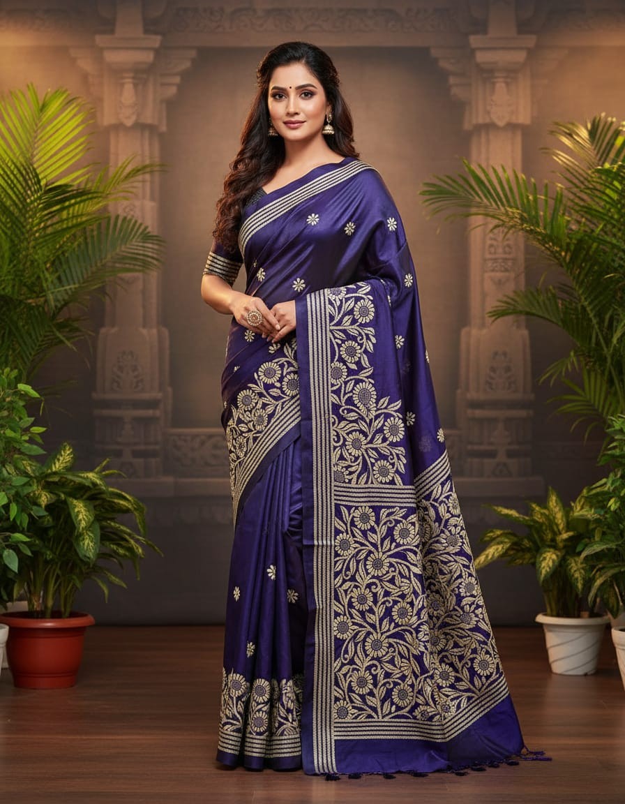 Violet Whisper Bangalore Silk Kantha Saree