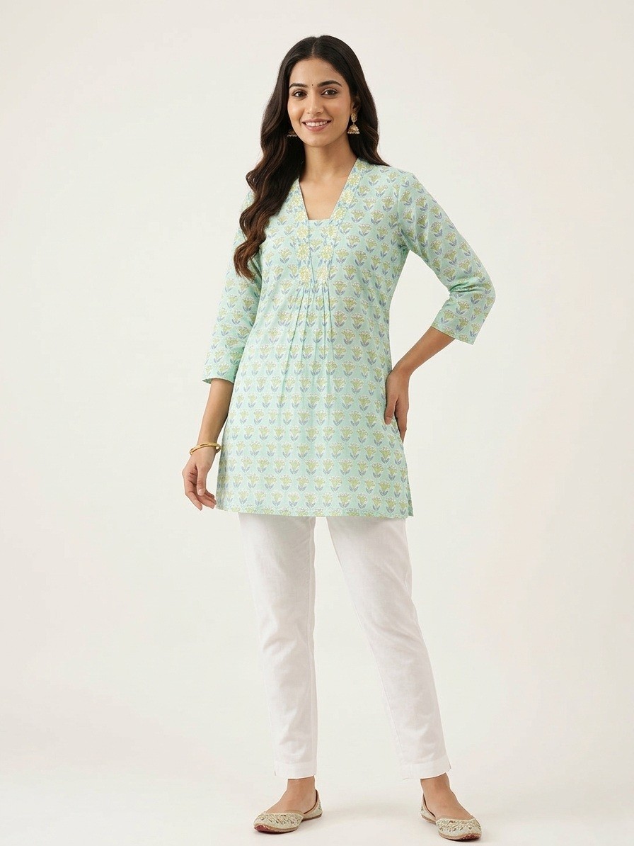 V-Neckline Ladies Short Kurti