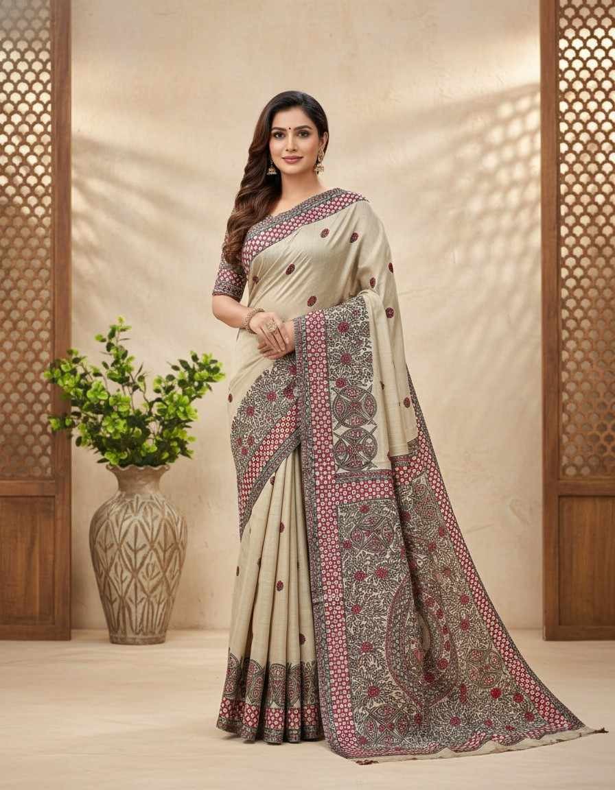 'MATSYA VIHAR' Hand painted Madhubani Pure Tussar Silk Saree