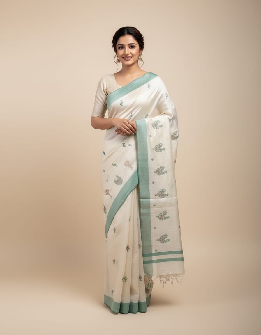 Hand stitched Matka Silk With Nakshi Design - Green