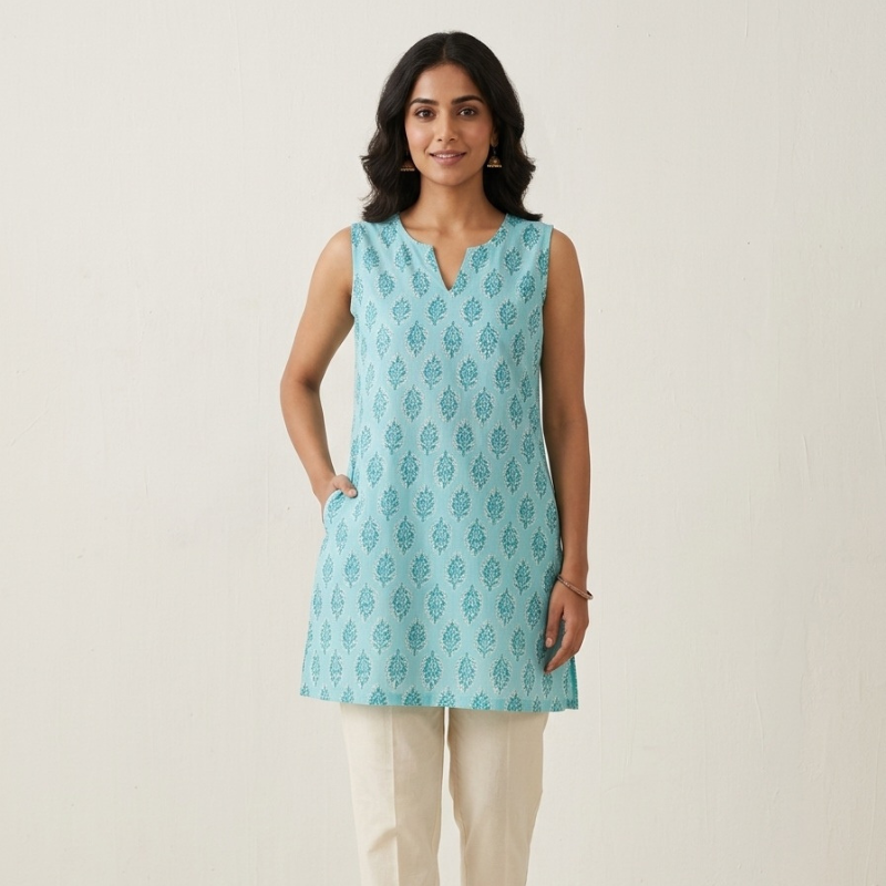 V Neck Line Ladies Short Kurti