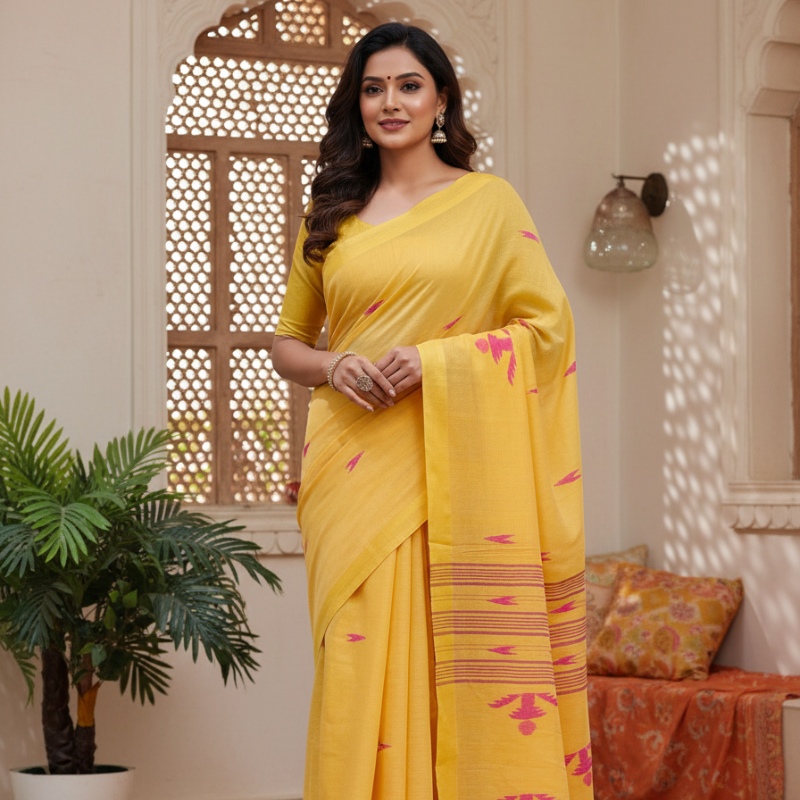 Pure Cotton Suti Saree – Yellow