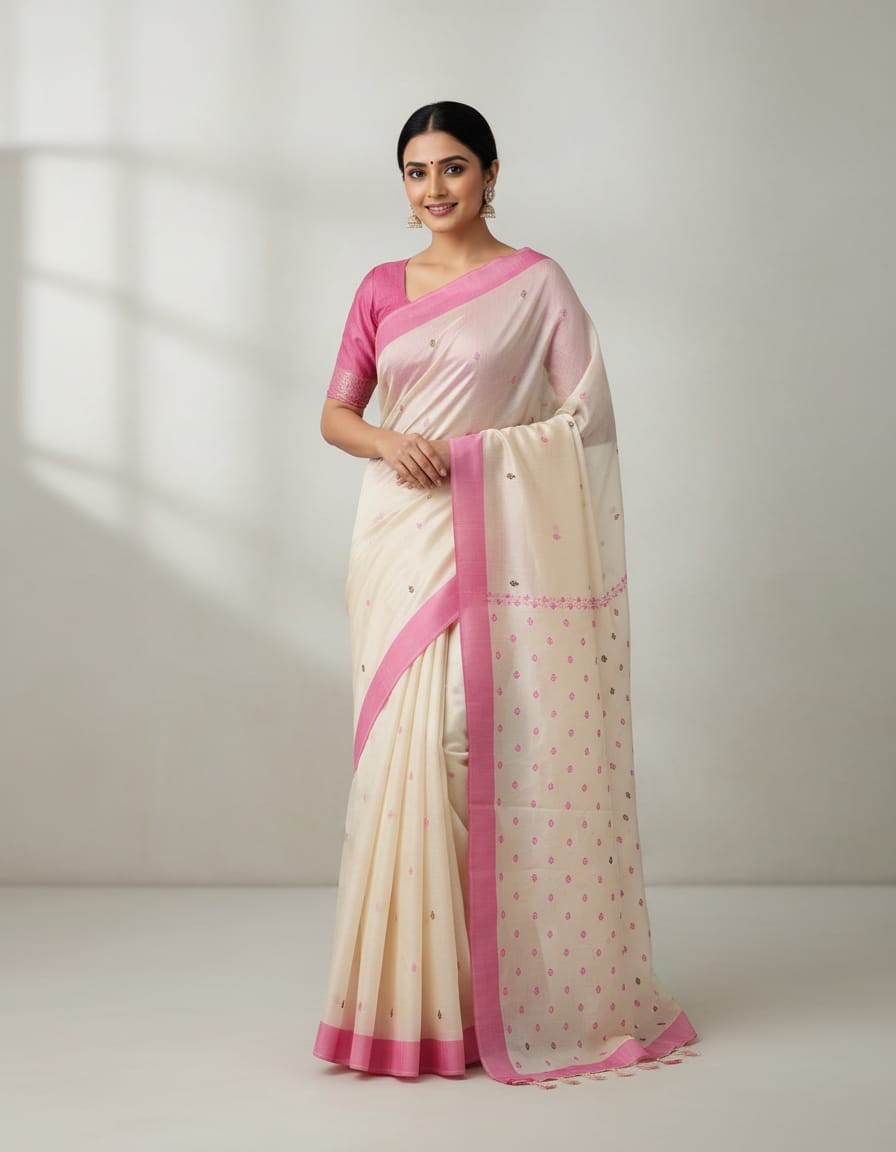 Hand stitched Matka Silk with Nakshi Butta Design- Pink