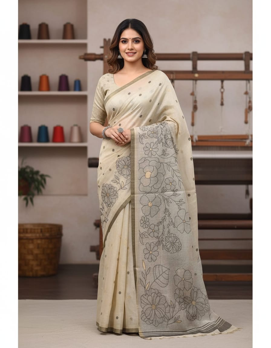 Black Floral Mist Jamdani Saree