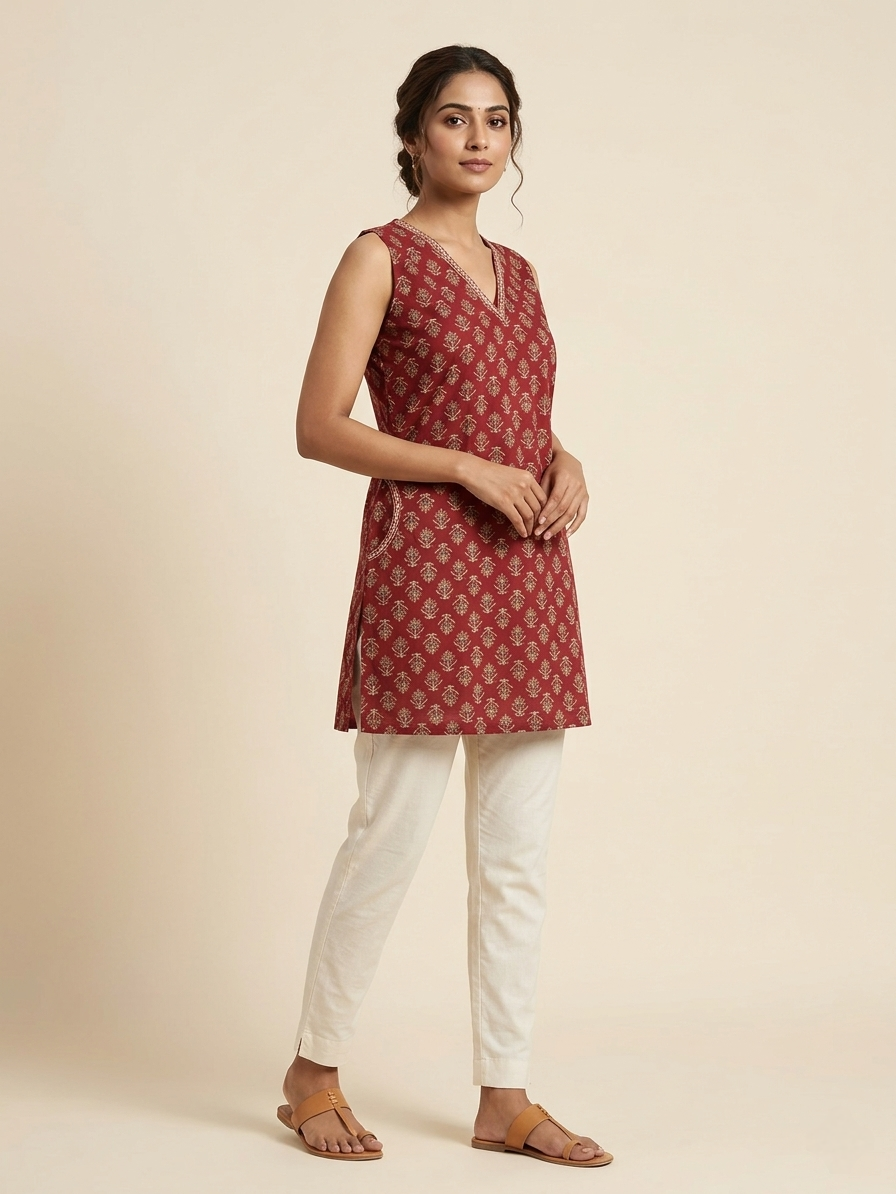 V-Neck Short Sleevless Kurti