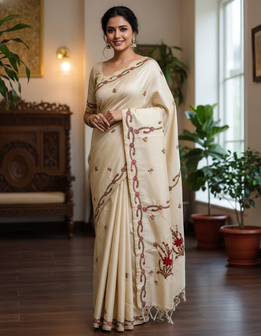Hand stitched Nakshi Kantha Saree – Pink