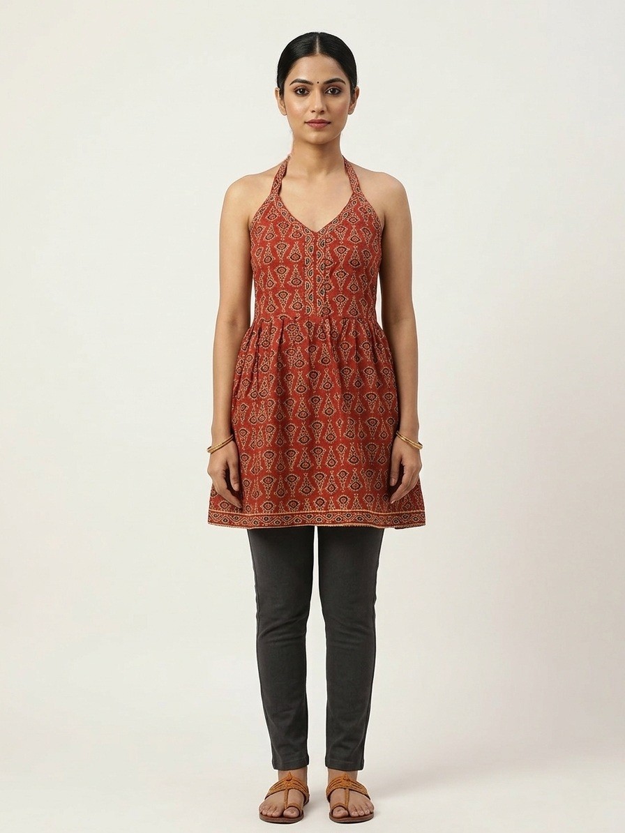 Stylish Halter-Neck Design Ladies Short Kurti