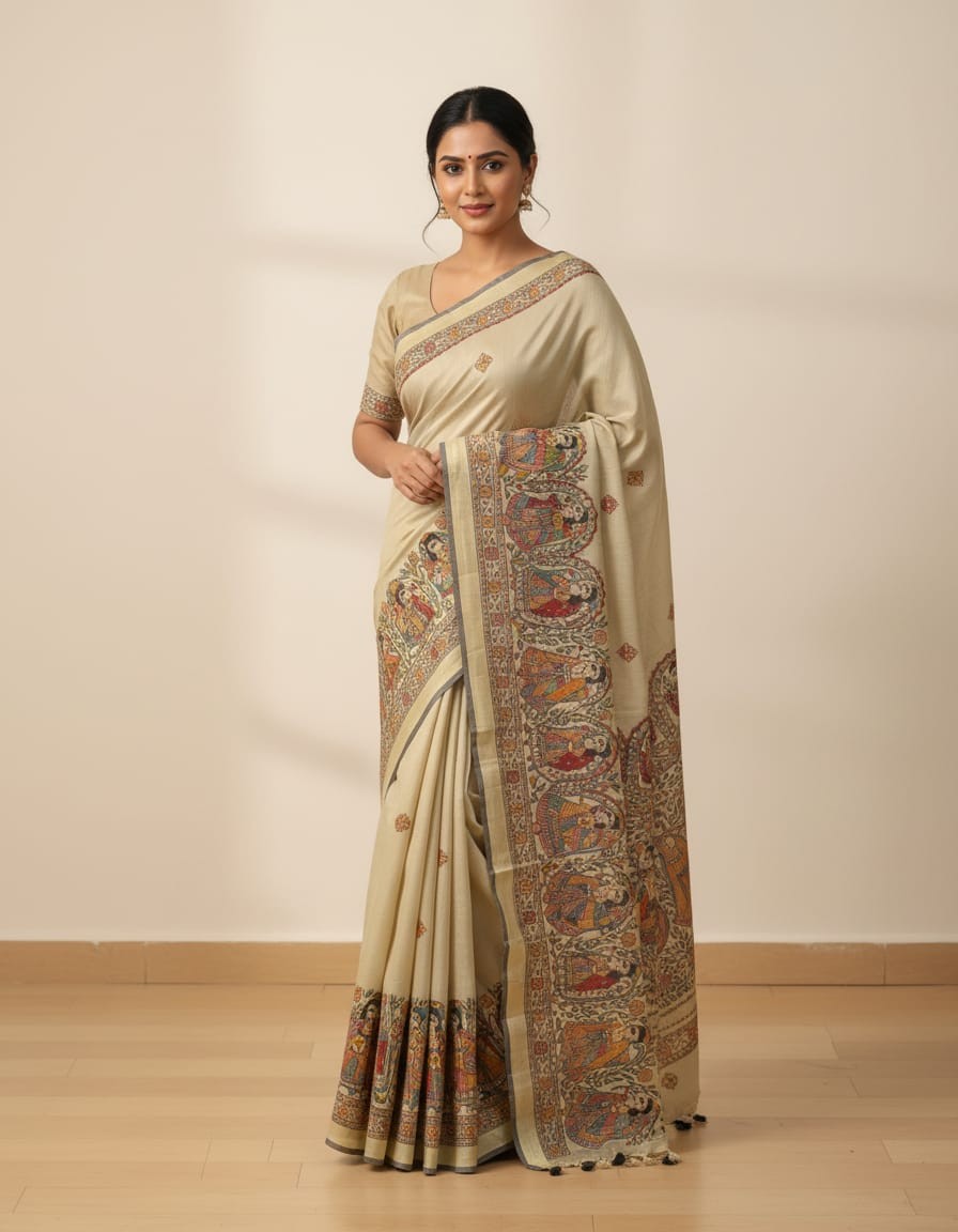 'VIVAH DOLI' Hand painted Madhubani Blend Saree