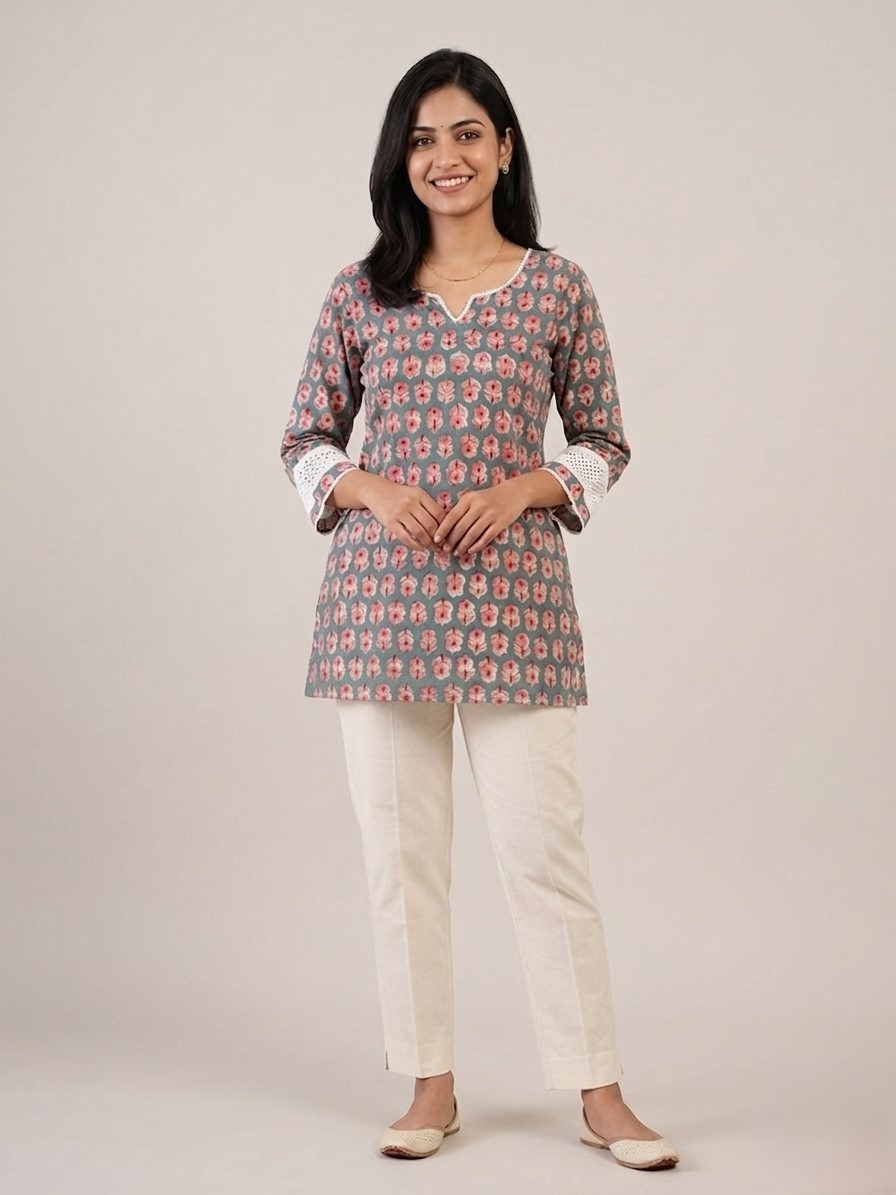 Floral Design Ladies Short Kurti