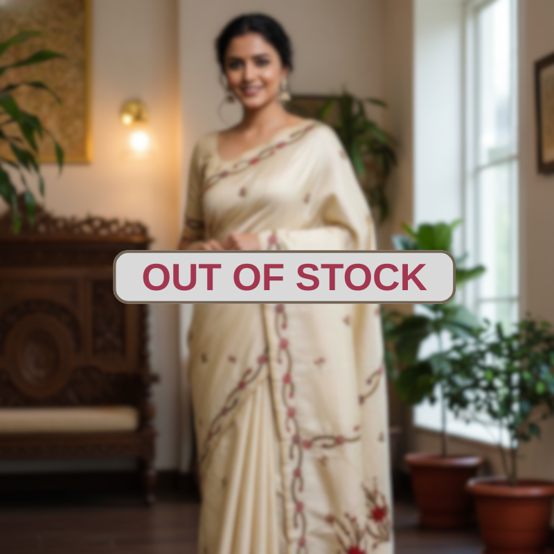 Hand Stitched Nakshi Kantha Saree - Red