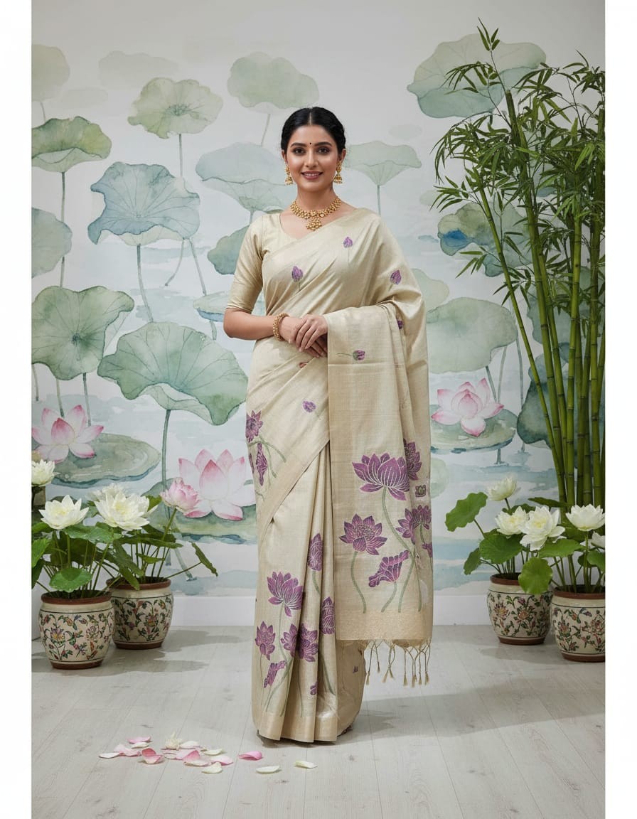 Beige hansika Muga Jamdani Saree
