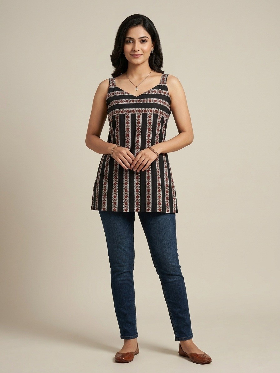 V Neck line Ladies Short Kurti