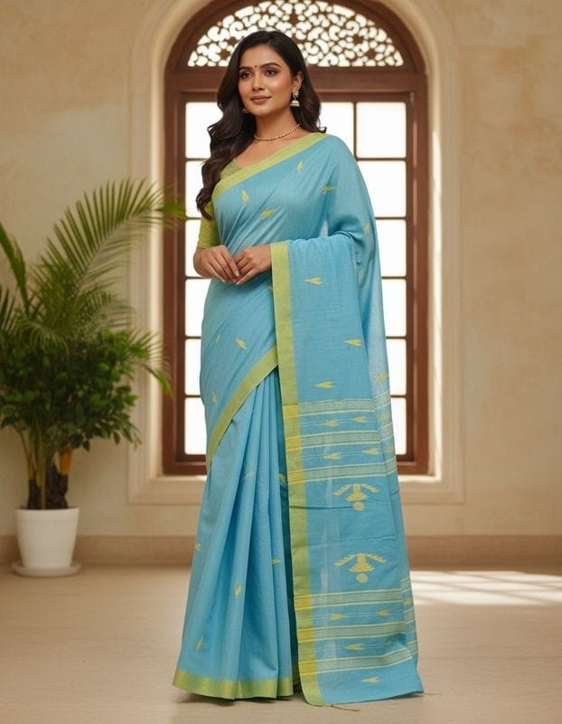 Pure Cotton Suti Saree – Sky Blue