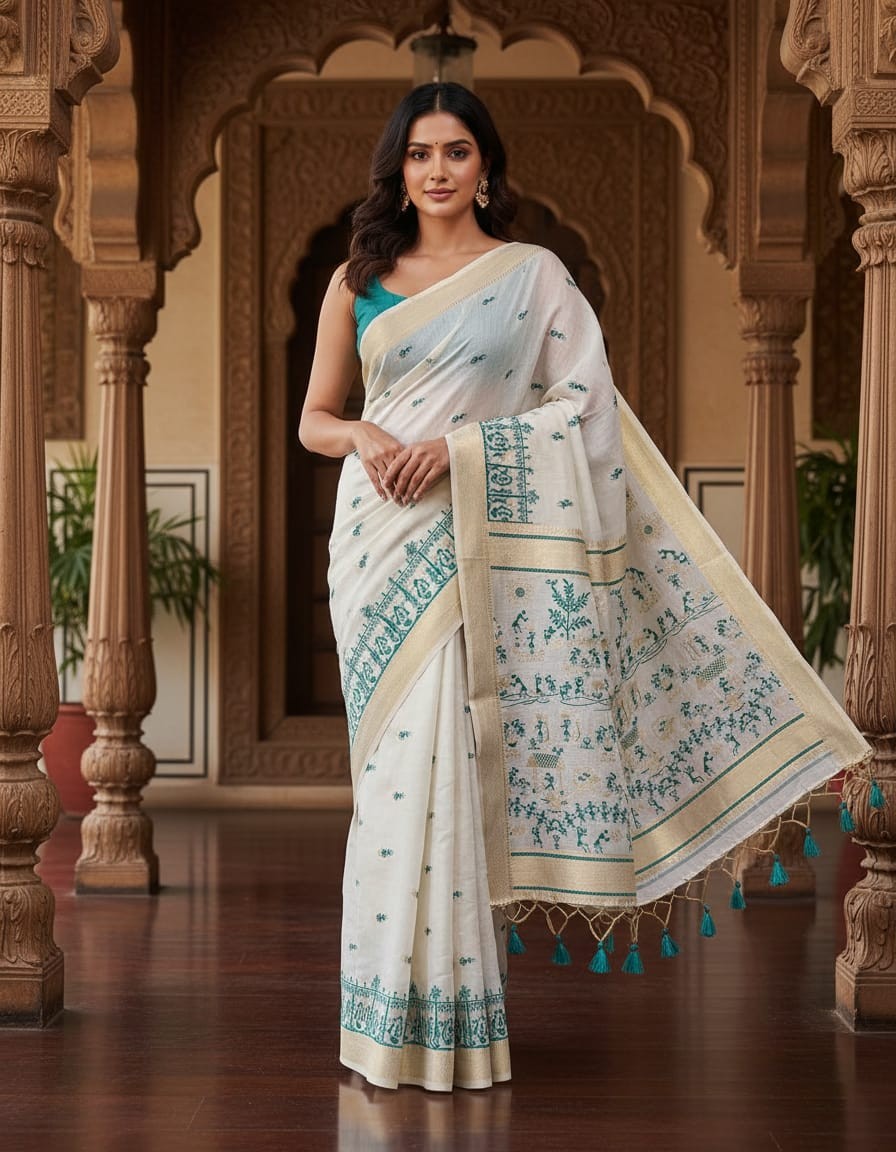 Riona Special Muga Assam Green saree