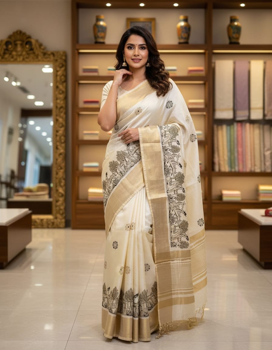 Deer Motif Semi Tussar Saree