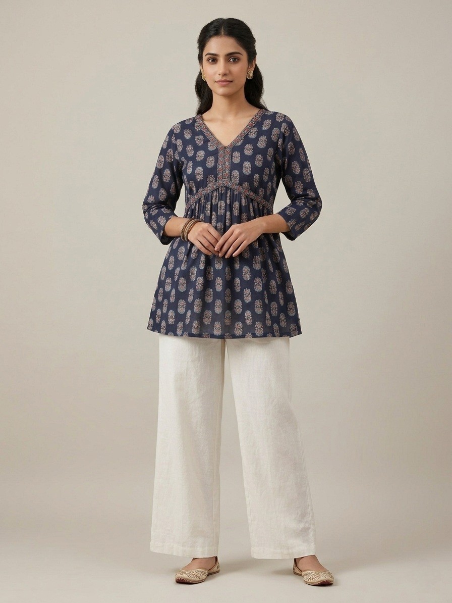 V Neck Line Ladies Short Kurti