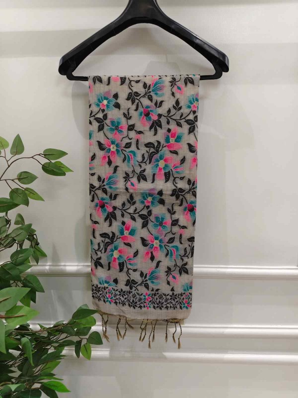 Pink and Teal Daisy Muga Jamdani Saree