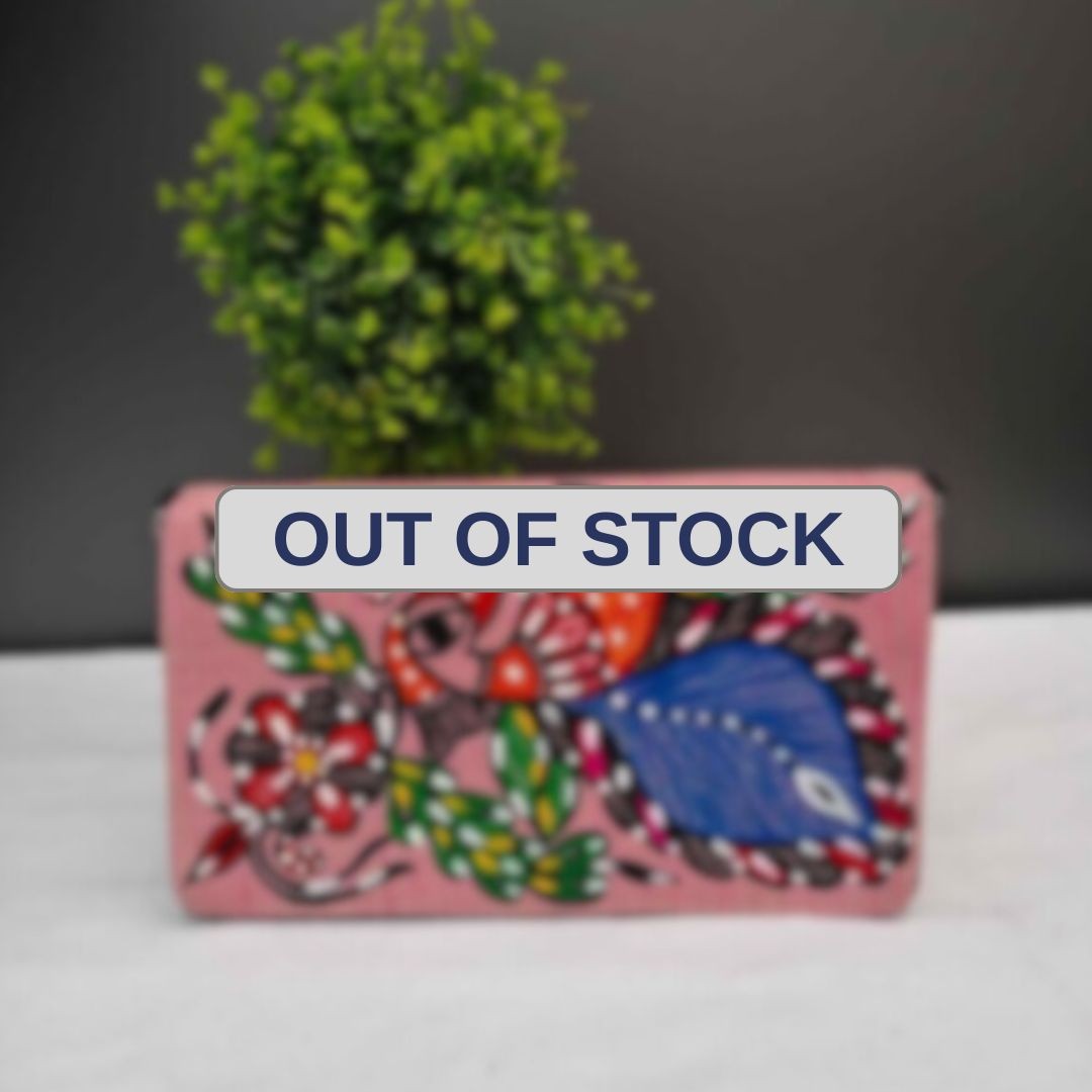 Handpainted Madhubani Jute Kaross Bag -Peacock Design