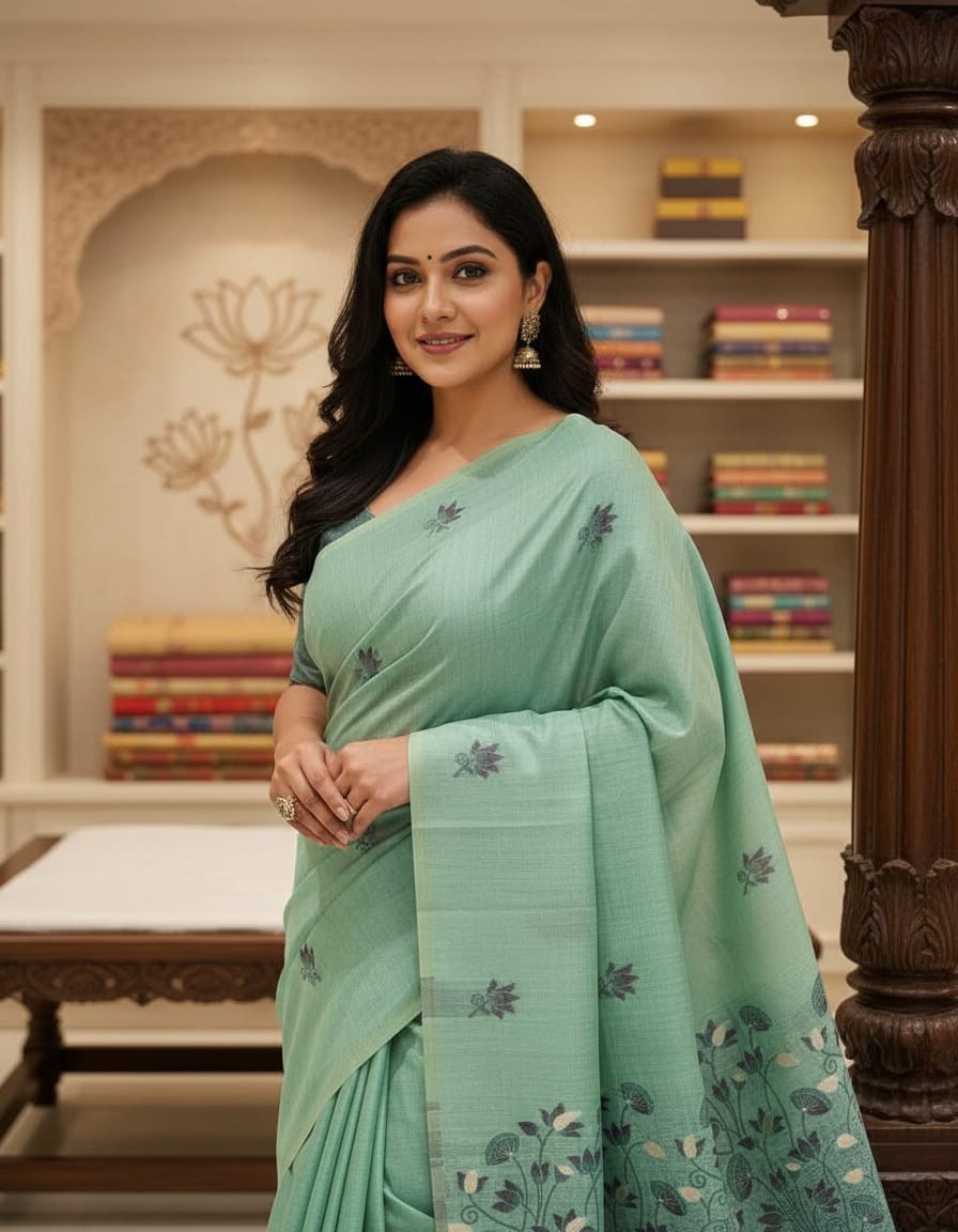 Floral Art Jamdani Saree - Green