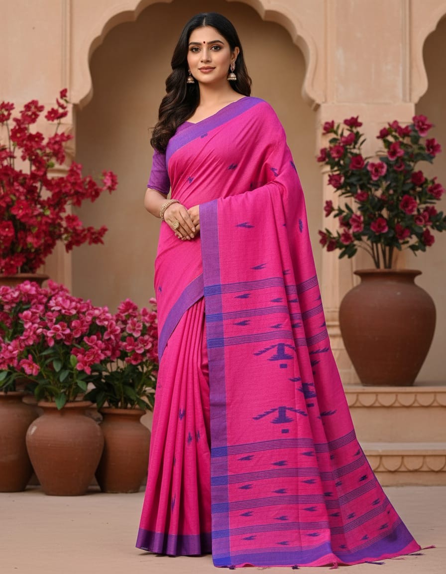 Pure Cotton suti saree - Pink
