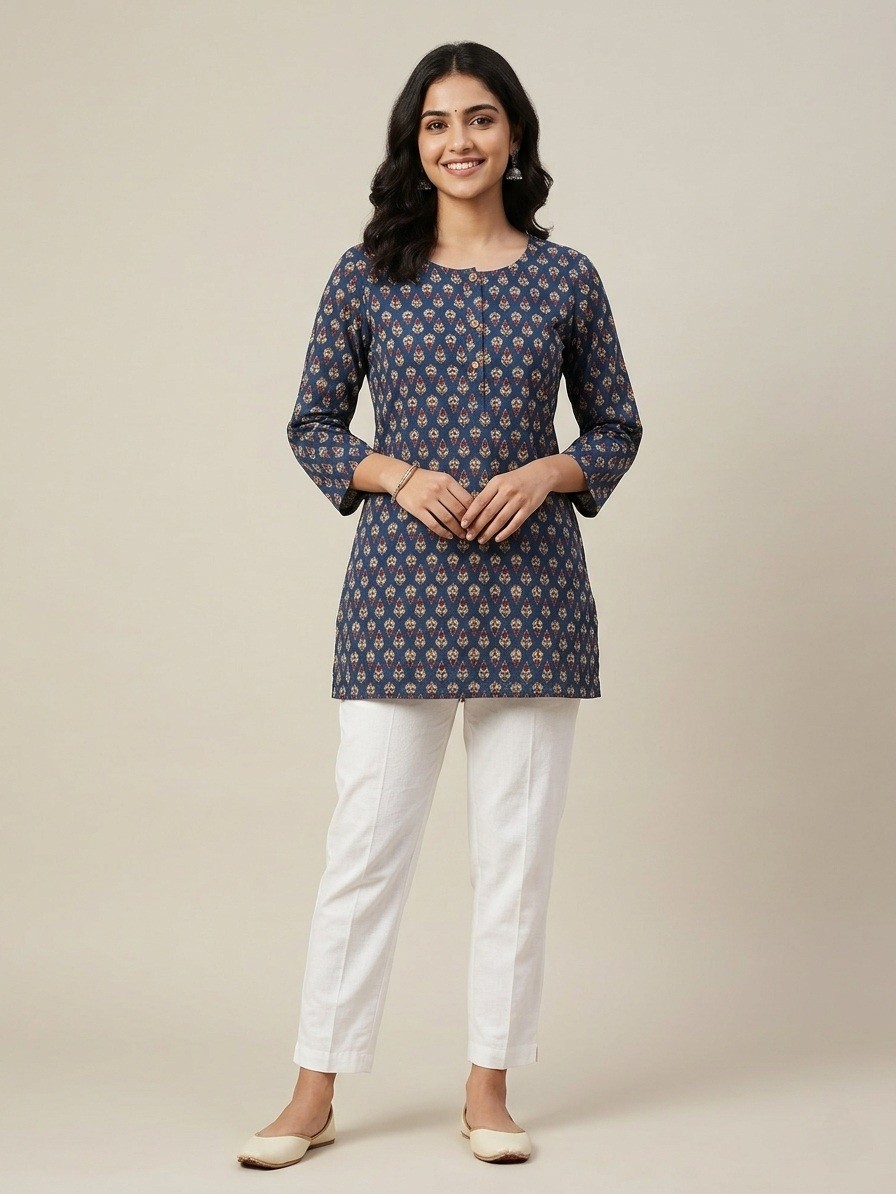 Ikat Style Design Ladies Short Kurti