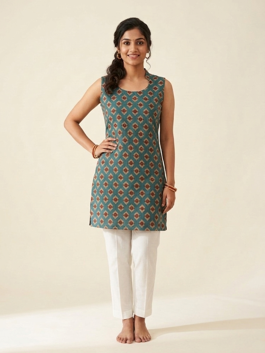 High Mandarin Collar Ladies Short Kurti