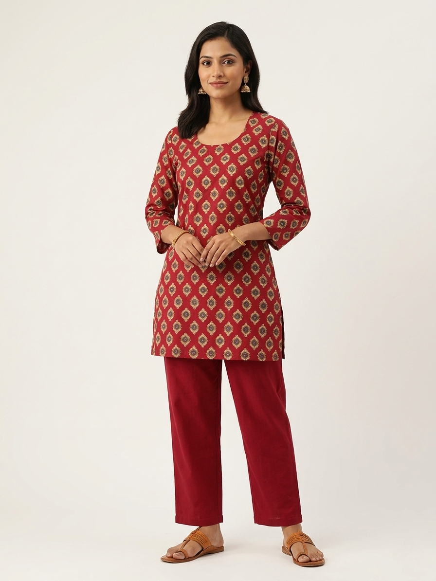 Scoop Neck Line Ladies Short Kurti