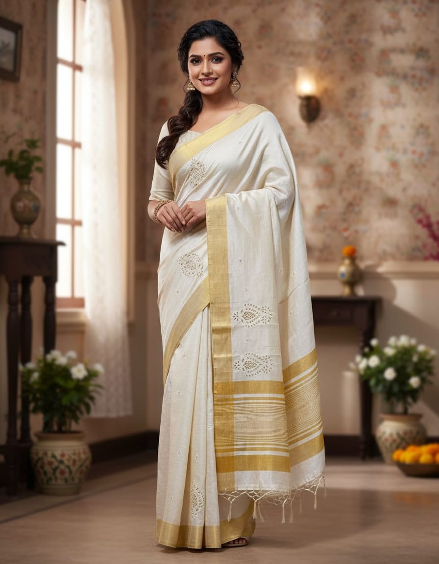 Odisha Special Matka Silk with Golden Border - Dotted Nakshi Design