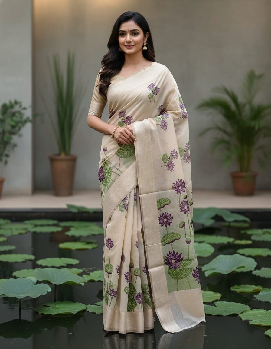 Purple Lily Grove Muga Jamdani Saree