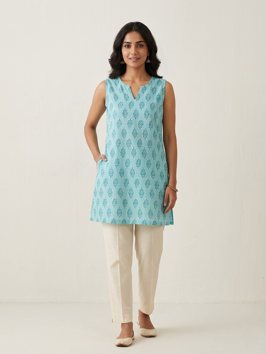 V Neck Line Ladies Short Kurti