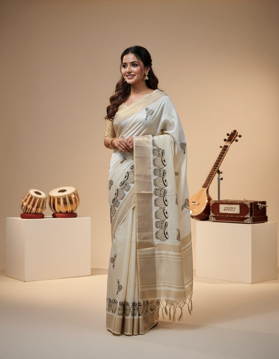 Dancing Girl Motif Semi Tussar Saree