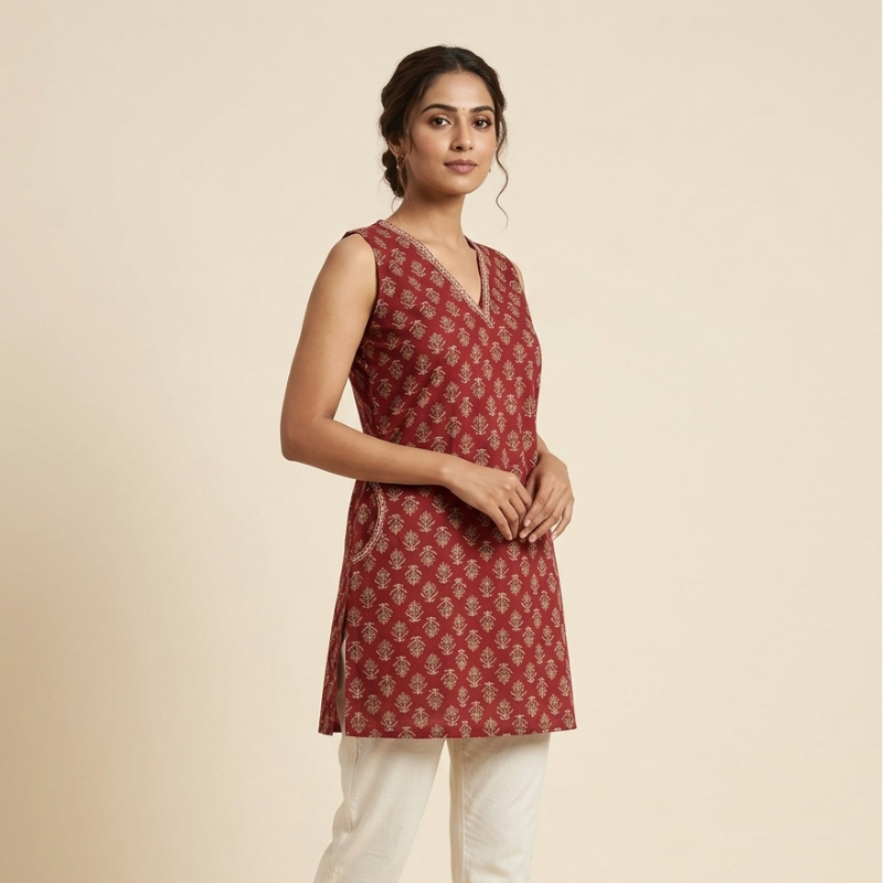 V-Neck Short Sleevless Kurti