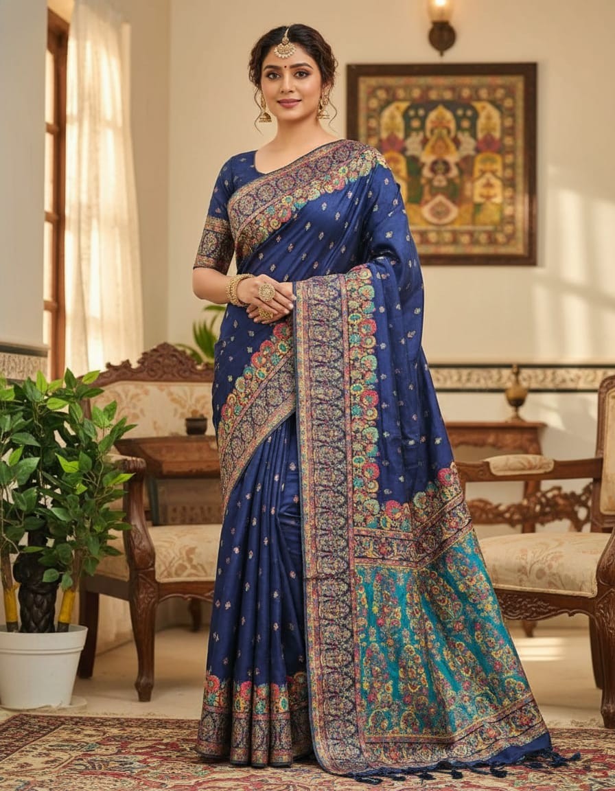 Muga Assam Silk - Indigo Elegance